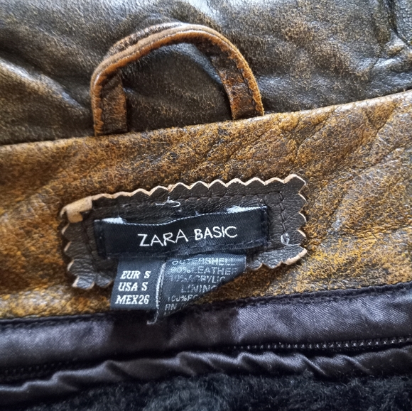 Distressed genuine leather bomber jacket from Zara size S - Picture 5 of 5
